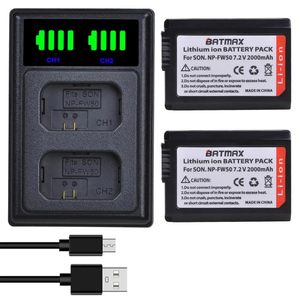 Bateria Bamtax 2000mAh NP-FW50 fw50 + podwójna ładowarka LED do Sony ZV-E10 A5000 A6000 NEX 5T 5R 5TL 5N 5C 5CK A7R A7 F3 3N 3CA55 A37