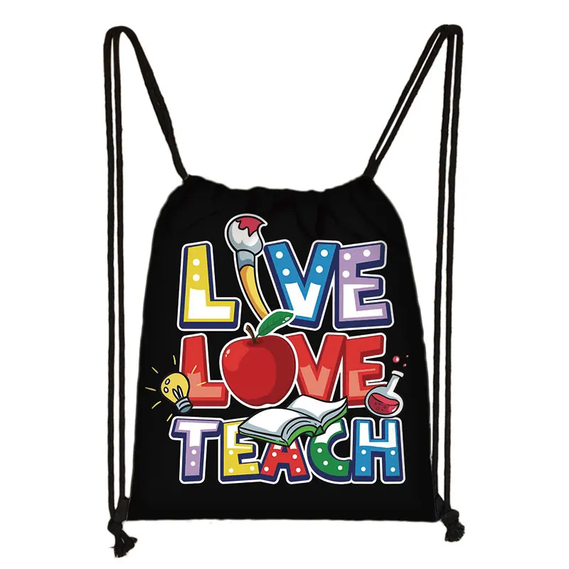 7 Color Rainbow Teacher Print Backpack Love To Teach Women Drawstring Bags Causal Storage Bags for Travel Shoes Holder Bag Gift