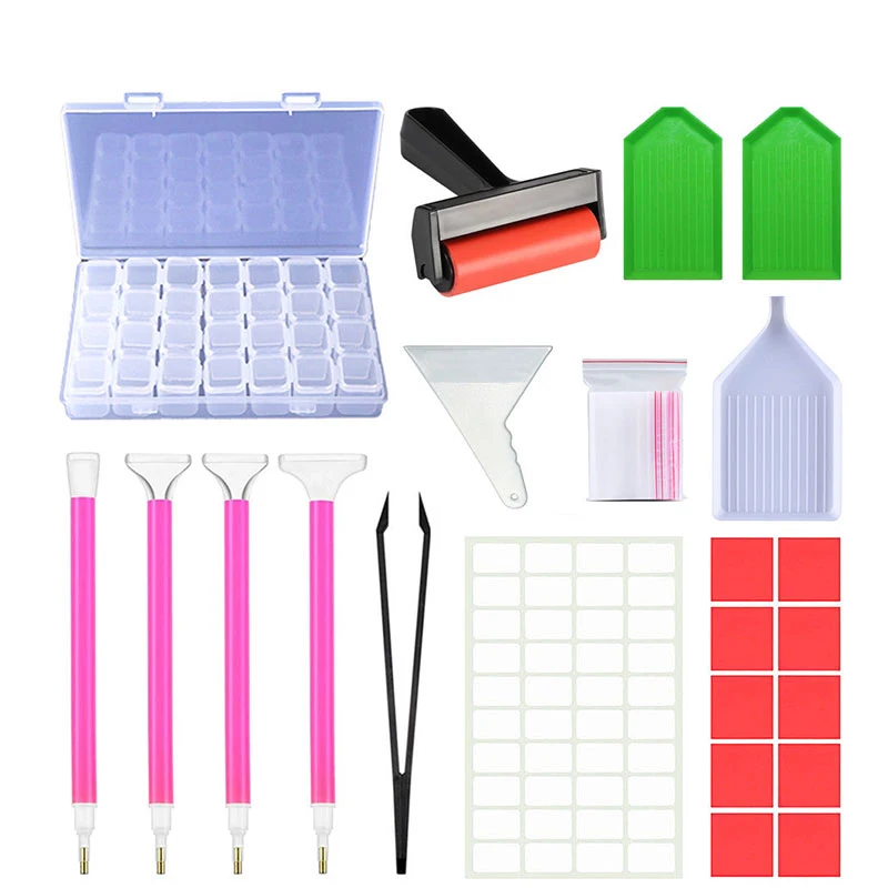 5D Diamond Painting Accessories Set with Diamond Mosaic Storage Box Container 28/56 Grids for Diamond Embroidery