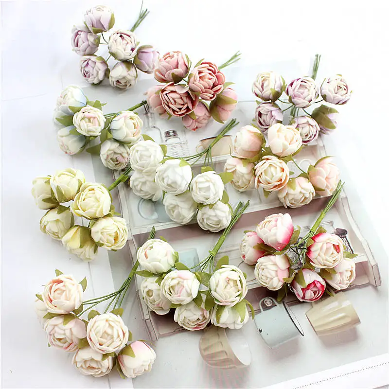 6pcs Artificial flowers fake flowers small fresh rose buds silk flowers garlands bouquet shooting props decorative flowers