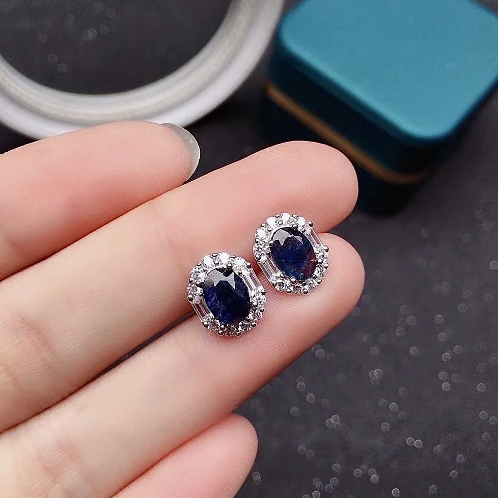 100% Natural Black Sapphire Jewelry Set for Party 5*7mm Chinese Black Sapphire Ring Earrings Pendant 925 Silver Sapphire Jewelry