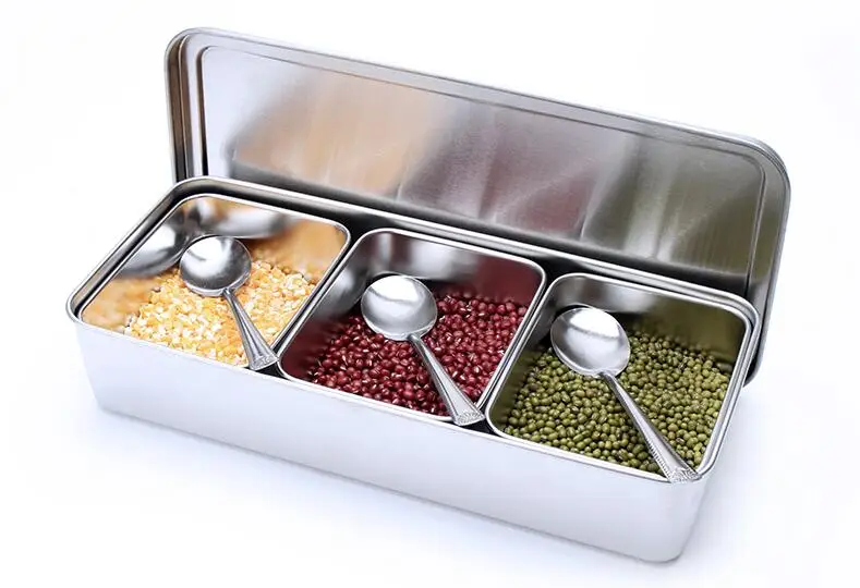 

Stainless Steel Spice Box with Lid Salt Pepper Seasoning Spice jar sauce bottle kitchen Spice Container With Spoons