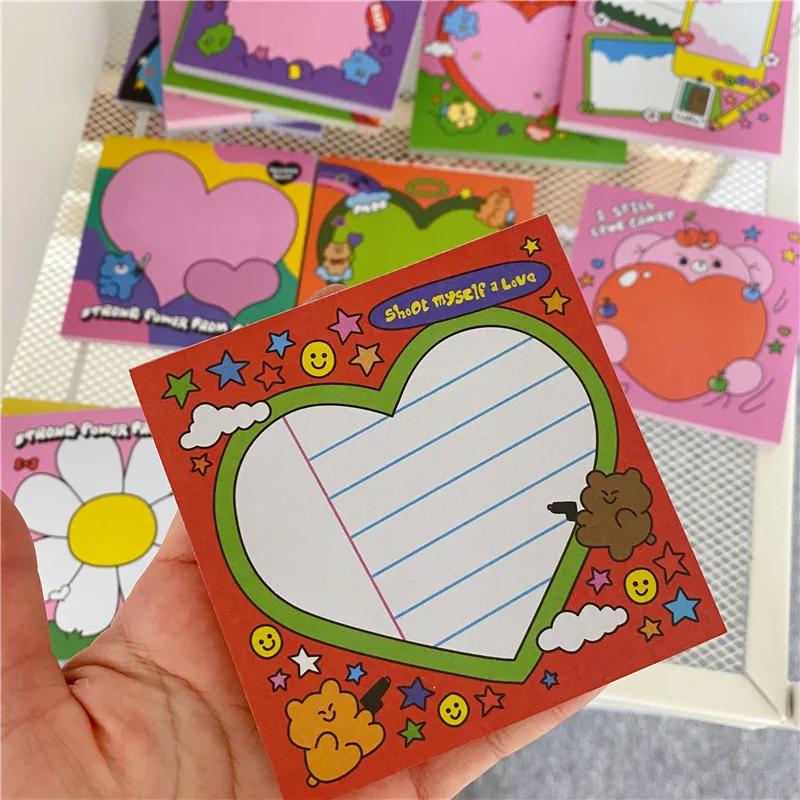 Ins Cartoon Colorful Love Bear Memo Pad 50 Sheets Korean Office Message Paper student Notes Kawaii Stationery School Supplies