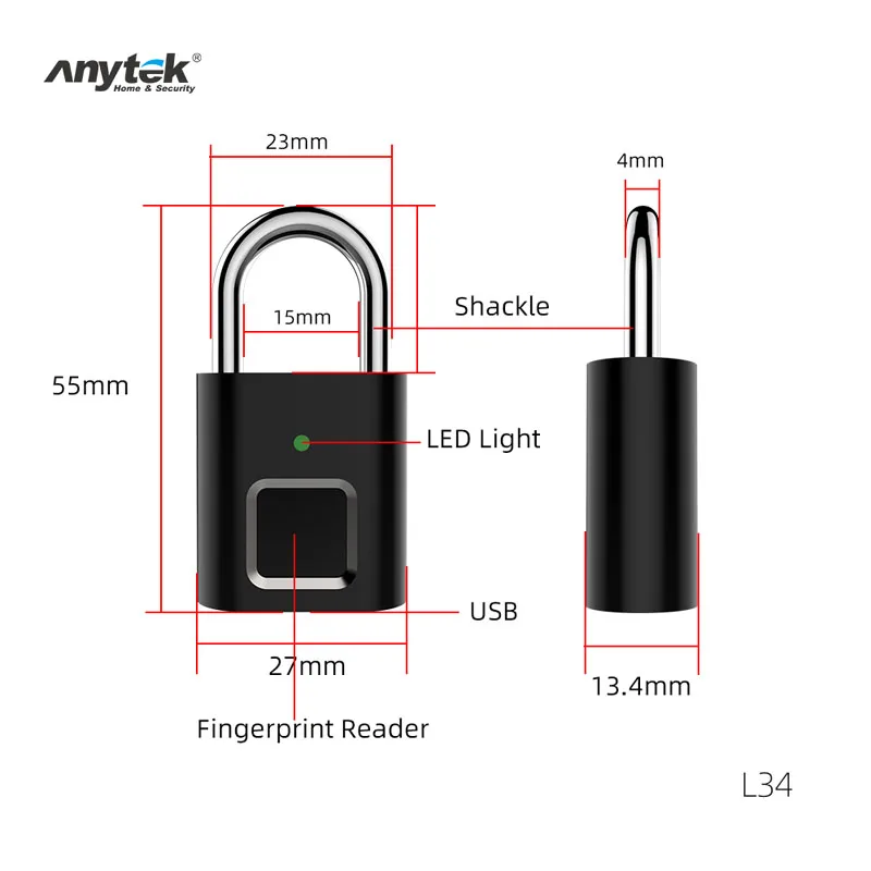 Cerradura de puerta con huella dactilar, candado recargable por USB, Mini bolsa, cerraduras de impresión de dedos para el Hogar Inteligente,