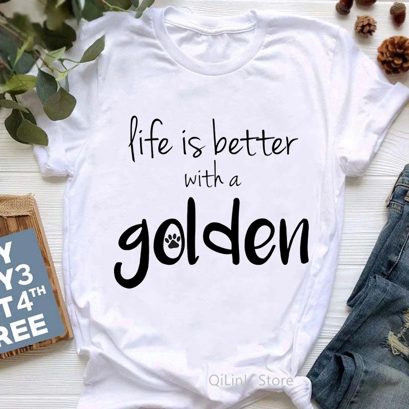 Just A Girl Who Loves Golden Retrievers Graphic Tees Women Pet Dog Mom/Lover Mothers Day Gift Funny Tshirt White T-Shirt Summer