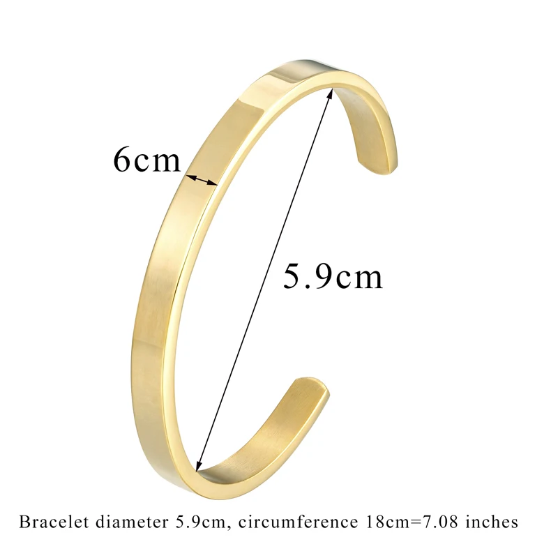 Hot Selling Classic Glossy Oval Open Bangle For Women Gold Color Jewelry Stainless Steel Bracelet Wholesale