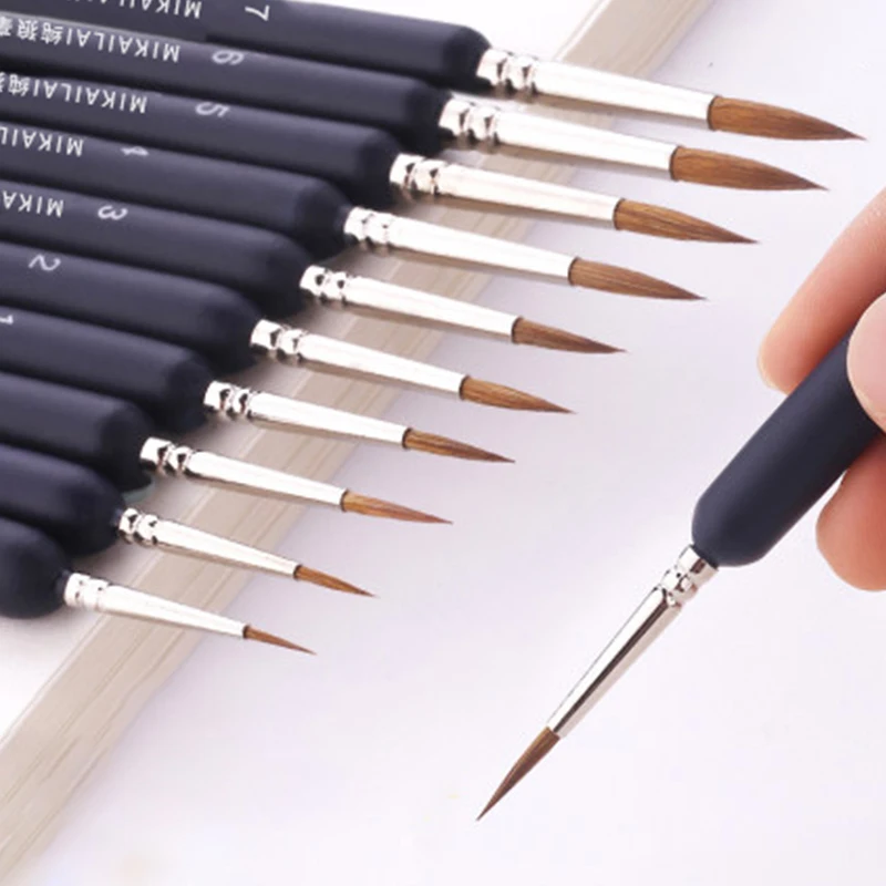 MIKAILAN-pincel de pelo de lobo para pintar, pluma de línea de gancho pintada a mano fina, punta redonda, pincel en miniatura para dibujar, pincel