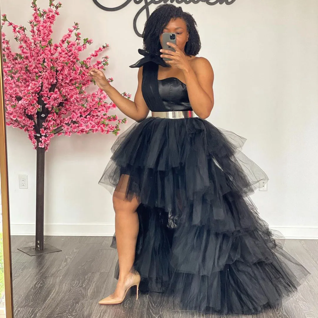 Summer Black Fashion Classic Elegant Skirt Ruffles Tulle Layered Skirts Hi-Lo Tulle Women Skirts Custom Made