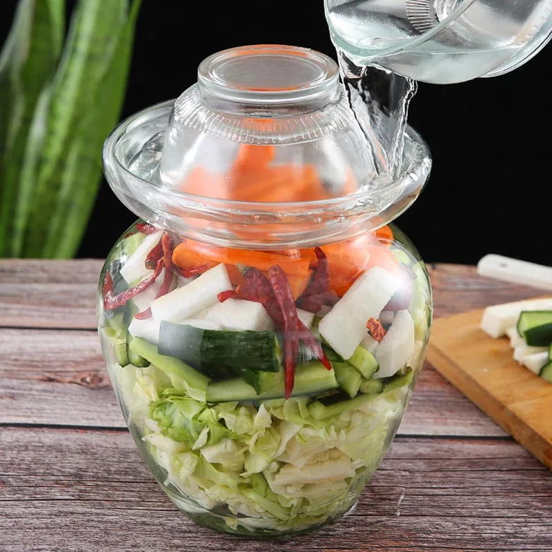 2.5/5/7.5KG Korea Glass Kimchi Jar Clear Household Pickled Jars Kimchi Storage Container Pickles Cylinder Sealed Cans for Home