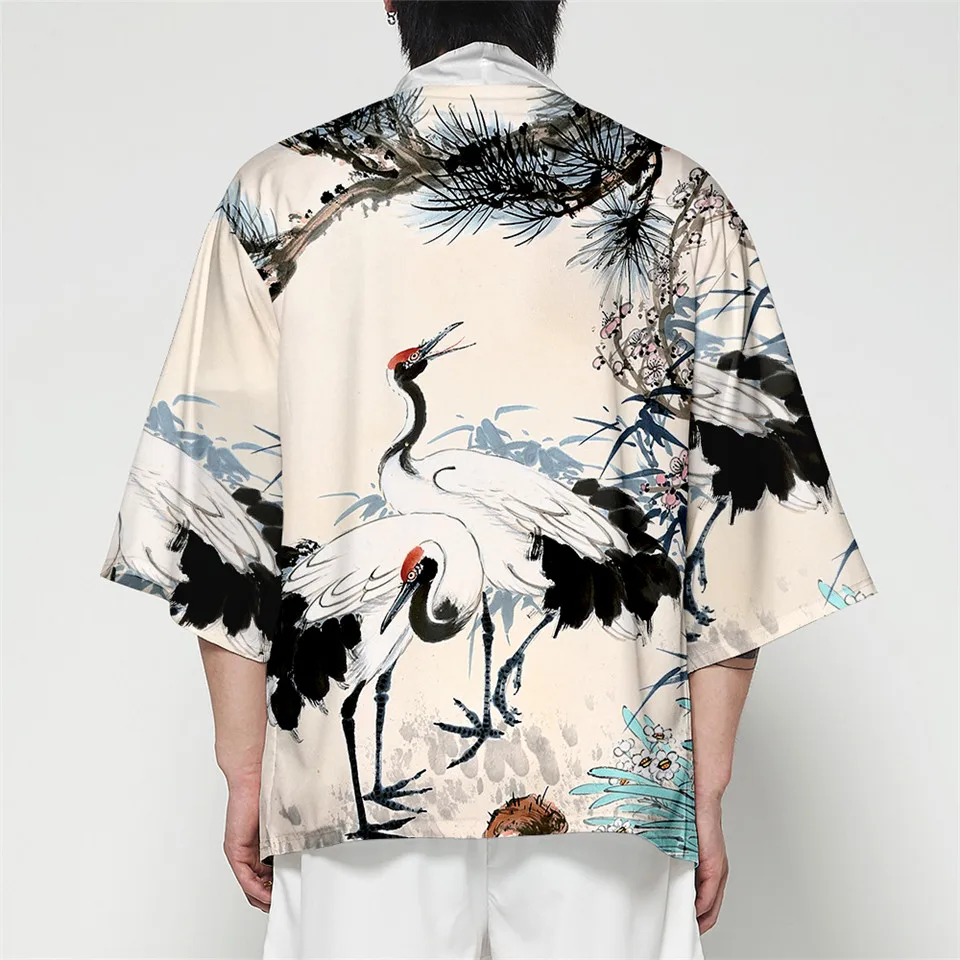 

Samurai Crane Japanese cosplay Kimono Haori Men Women Kimono Cardigan Traditional Japanese Clothing Asian Clothes couple kimono