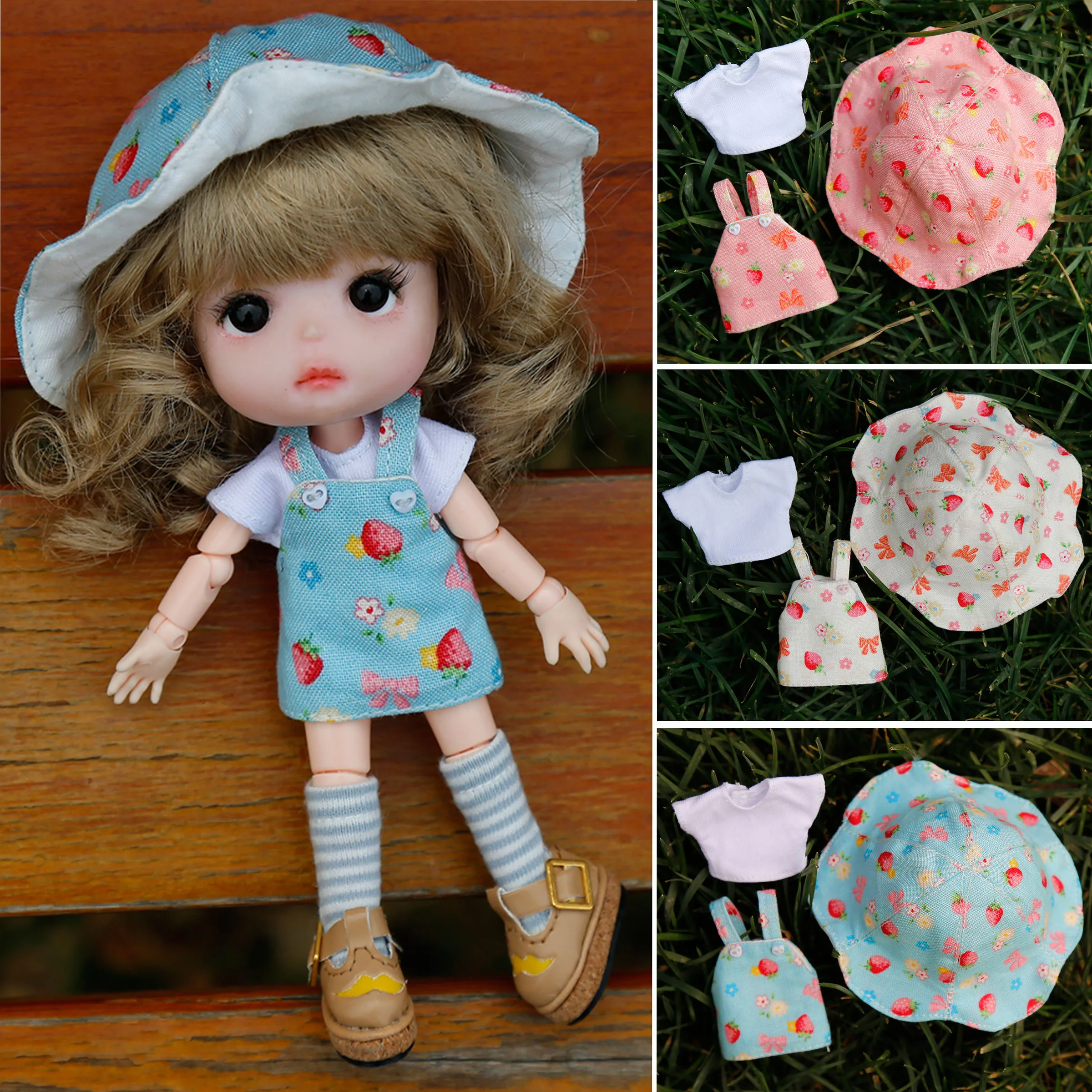 Ropa para muñeca ob11, ropa para muñeca Molly, conjunto de sombrero para el sol de cerdo con nudo hermoso, camiseta, sombrero, falda, conjunto, ropa para bebé BJD, accesorios para muñecas