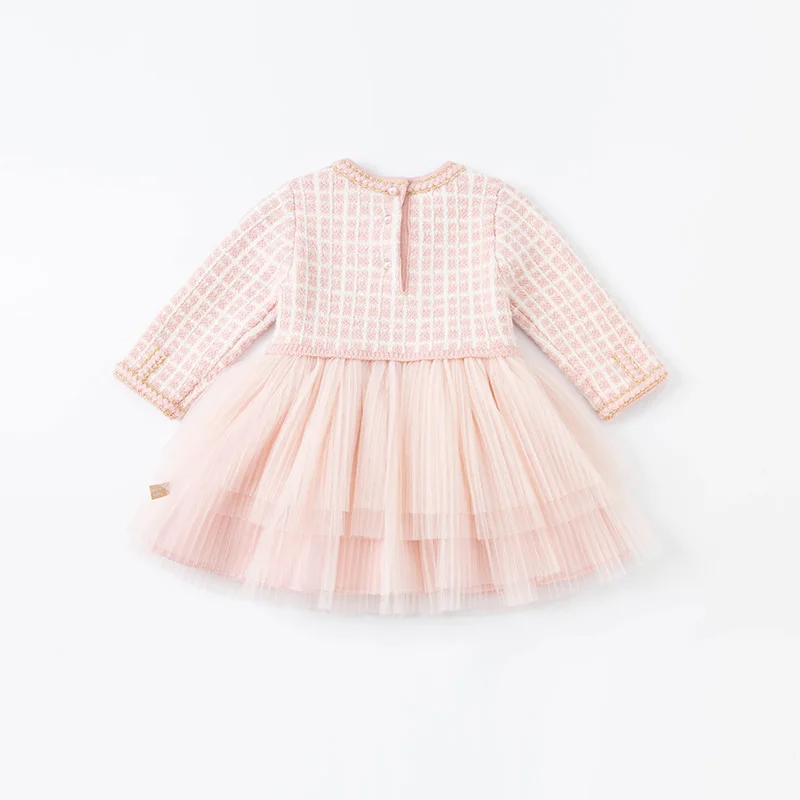 DB20029 dave bella autumn baby girl\'s cute plaid mesh sweater dress children fashion party dress kids infant lolita clothes