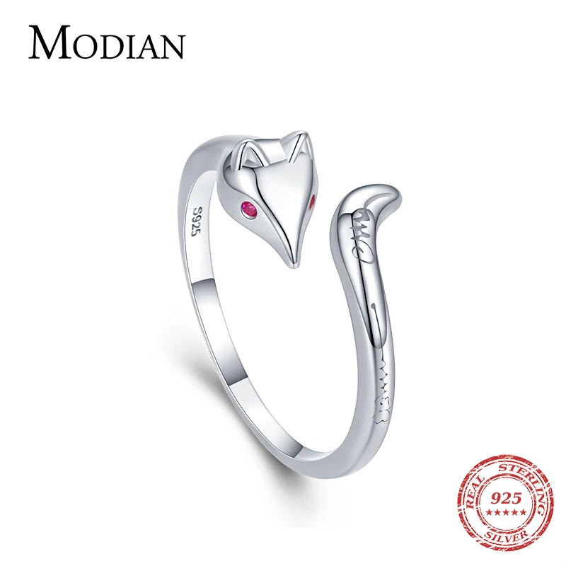 Modian-Anillo ajustable de plata de ley 100% para mujer, joyería fina con diseño de zorro Animal brillante, cristal brillante, elegante, 925