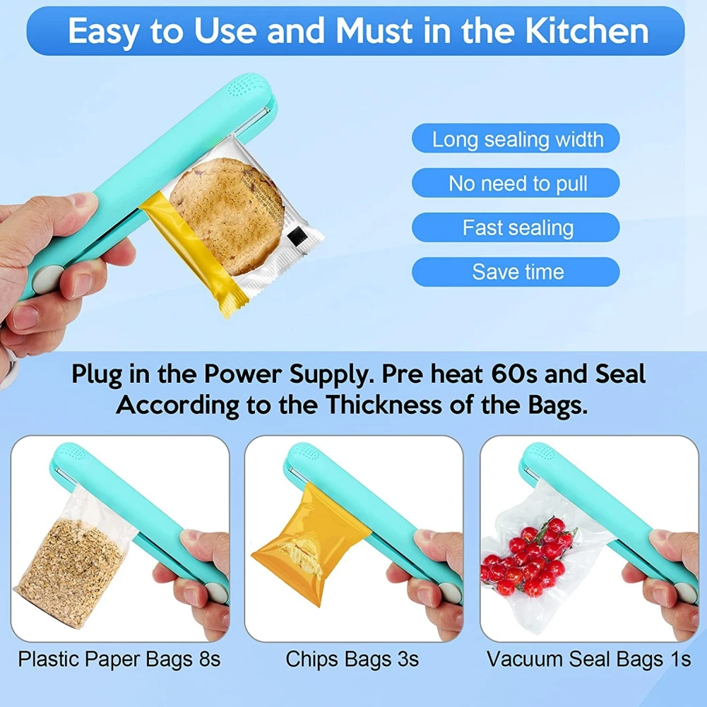 Portable Heat Sealing Machine Food Vacuum Sealer Seal Packing Plastic Impulse Sealer Household Bag Clips Handheld