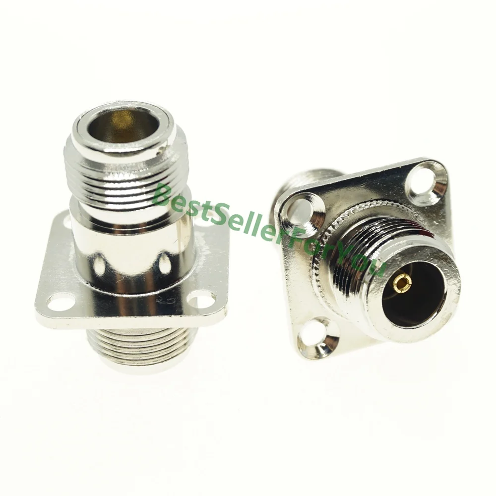 NEW  N Female Jack to N Female RF Coax Adapter convertor 4-hole Panel mount flange chassis Nickelplated