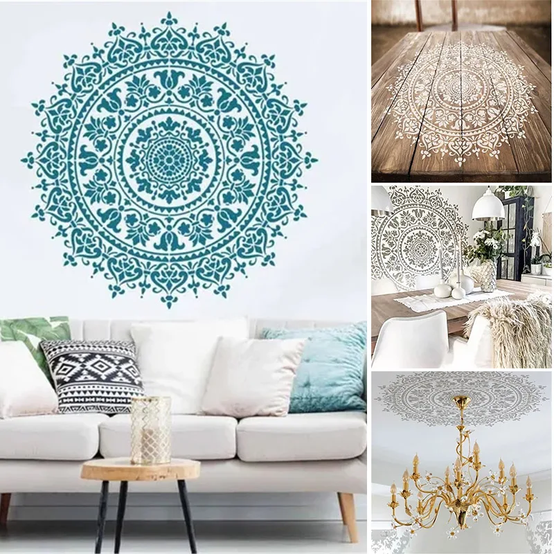 Mandala Auxiliary Painting Template Large Reusable Stencil For Floor Wall Tile Fabric Furniture Painting Accessory Wall Stickers