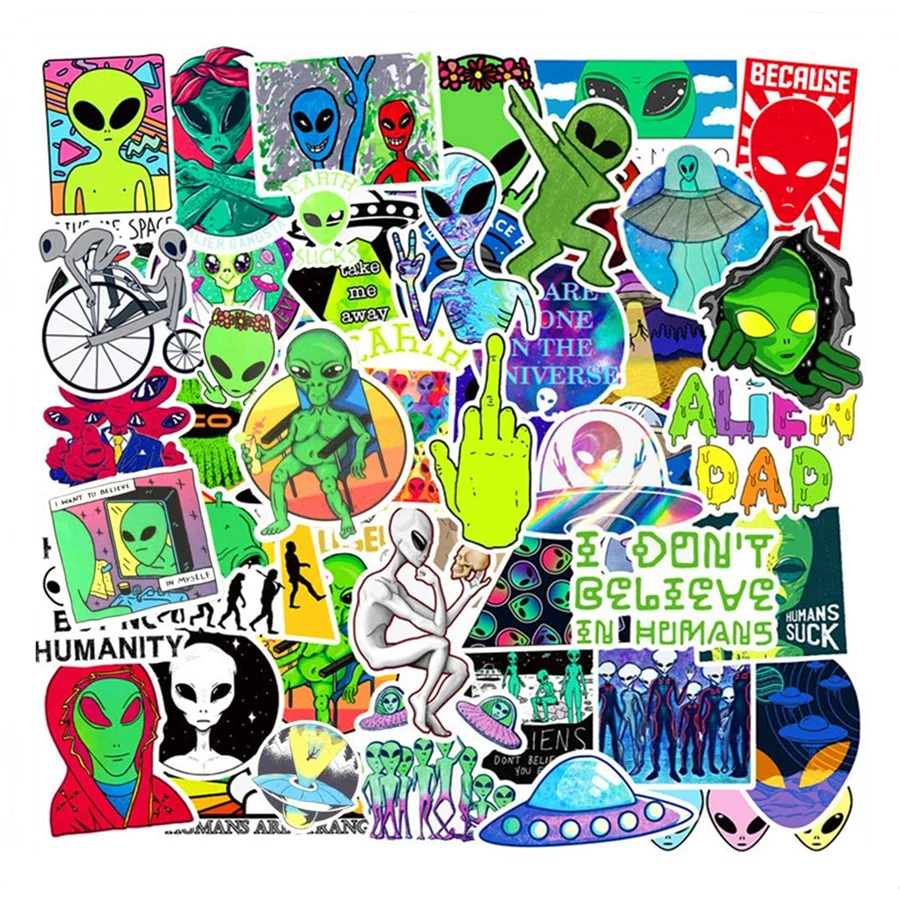 

50 PCS Alien Stickers Laptop Sticker Cool Graffiti UFO Human Stickers Decals for Macbook Computer Water Bottle Skateboard Motor