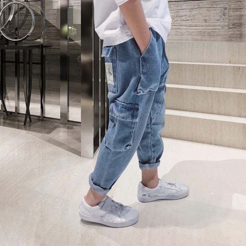 Boys Loose Pants Spring Denim Trousers for Children Korean Toddler Baby Clothes Teenage Jeans Cargo Pants 2 5 8 10 12 14Years