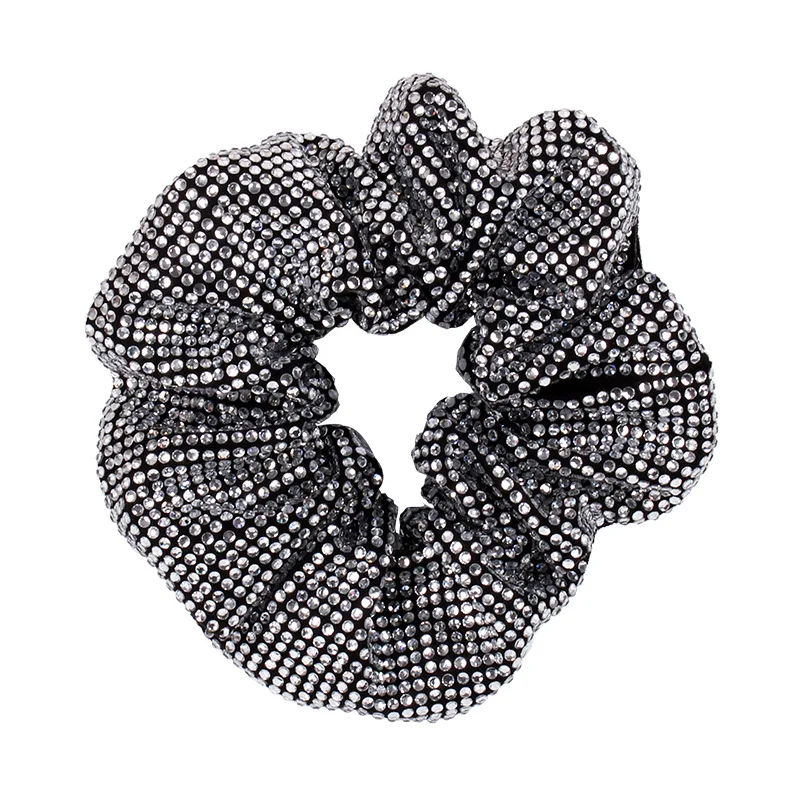 Fashion Rhinestone  Women Silk Scrunchie Elastic Handmade Hair Black Band Ponytail Holder Headband Hair Accessories