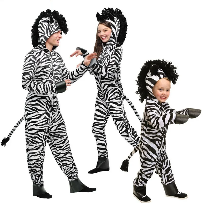 

2021 New Product Halloween Christmas Cosplay Zebra Costume Fancy Party Role Play Costumes Adult Kids Animal Suit