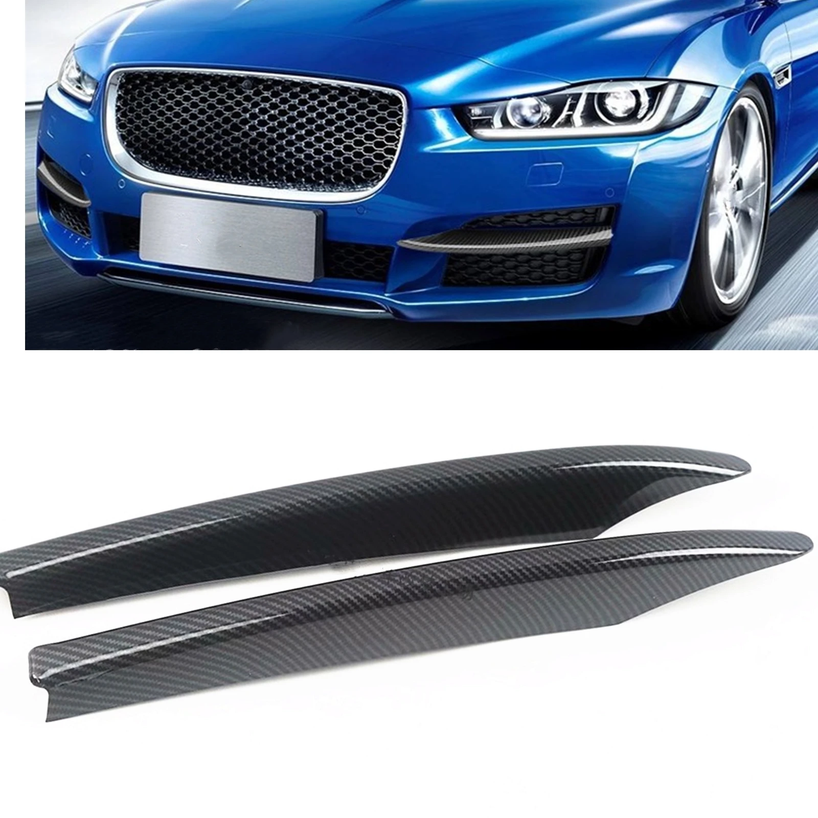 

For Jaguar F-PACE XEL 2018-2020 Carbon Fiber Look Front Bumper Side Air Vent Intake Canard Fog Light Lamp Cover Trim Splitter