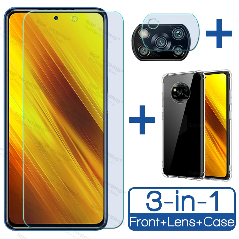 3-in-1 tempered glass for xiaomi poco x3 nfc pro camera film soft case for mi pocophone x3 pocox3 3x nfc screen protector cover