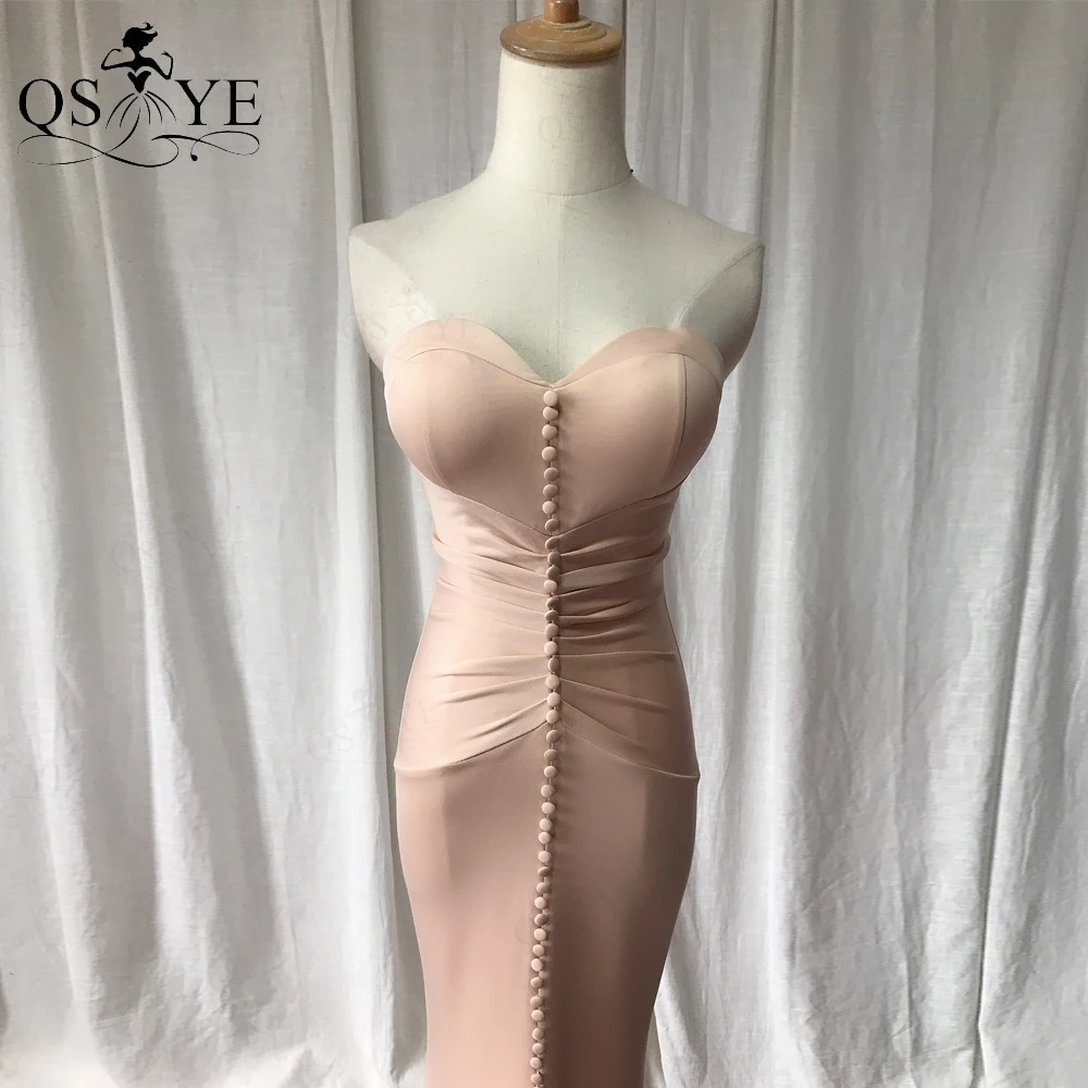 QSYYE Front Split Champagne Mermaid Long Prom Dress 2021 Elastic Ruched Evening Dresses Buttons Sweetheart Party Formal Gown