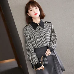 Womens Shirts Blouses Vintage Black Plaid Shirt Long Sleeve Top Blusas Mujer De Moda 2021