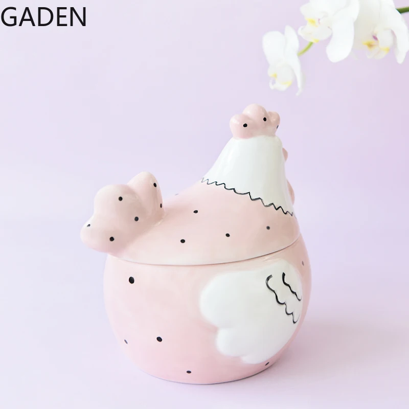 Imagem -03 - Cute Garden Chicken Storage Jar Enfeites de Cerâmica Rosa dos Desenhos Animados Jarra de Decoração Criativa para Casa Armazenamento de Cozinha