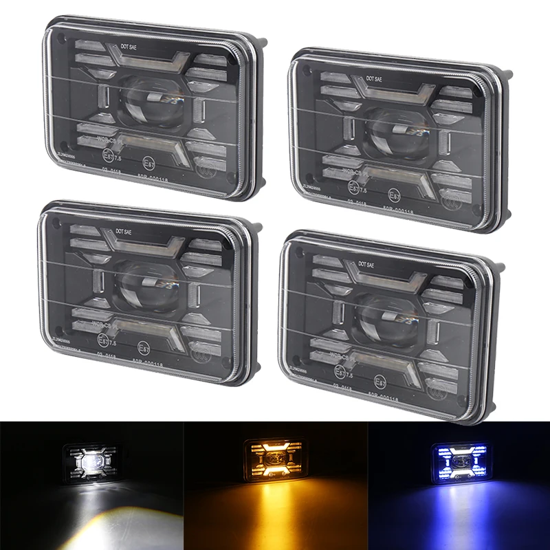 

4pcs Black 4x6 LED Headlights DRL Hi Low Beam for Chevy C10 C20 C30 Camaro EI C5500 Kodiak With Red Demon Square 6X4 Inch