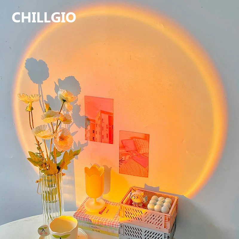 CHILLGIO Mini Sunset Light Atmosphere Ins Projector Photo LED Rainbow Dawn Table Lighting Room Decor Portable USB RGB Night Lamp