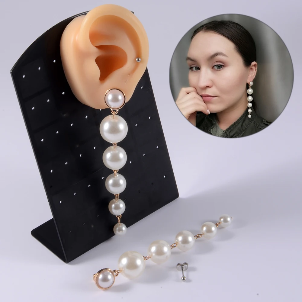 CHUANCI Simulation Pearl Long Earrings Female White Round Pearl Pendant Earrings Body Piercing Jewelry For Party Wedding