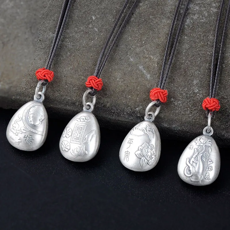 

S990 Sterling Silver Tibet Buddhism Sutra Mantra Engrave Small Pendants Necklaces Sanskrit Amulet Lotus Flower 990 Fine Jewelry