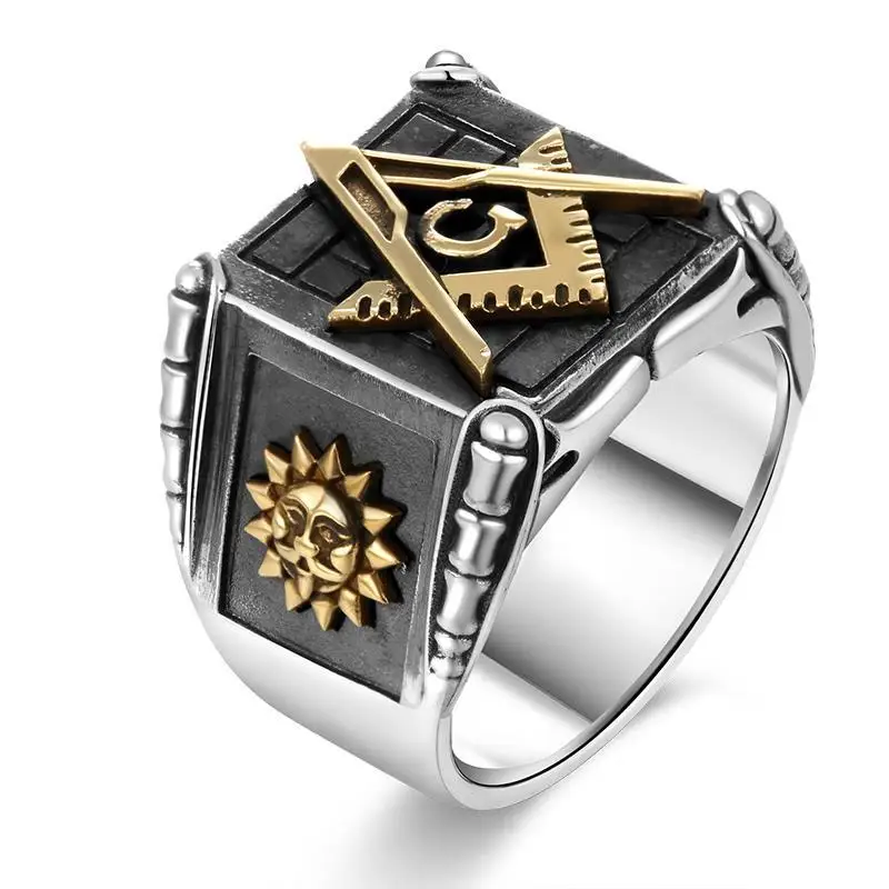 New Thai silver sun moon geometric ring designer original unique craft punk style domineering exaggerated men\'s jewelry