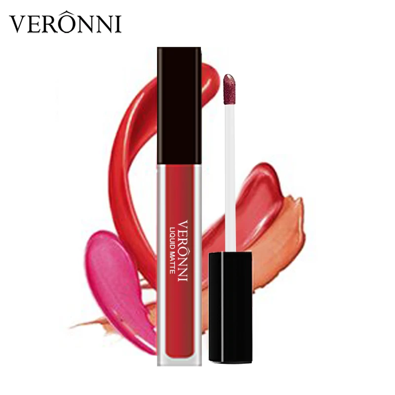 VERONNI Lip Makeup Matte Liquid Lipstick Waterproof Non Stick Cup Square Tube Sexy Nude Style Lip Color  Make-up for Women