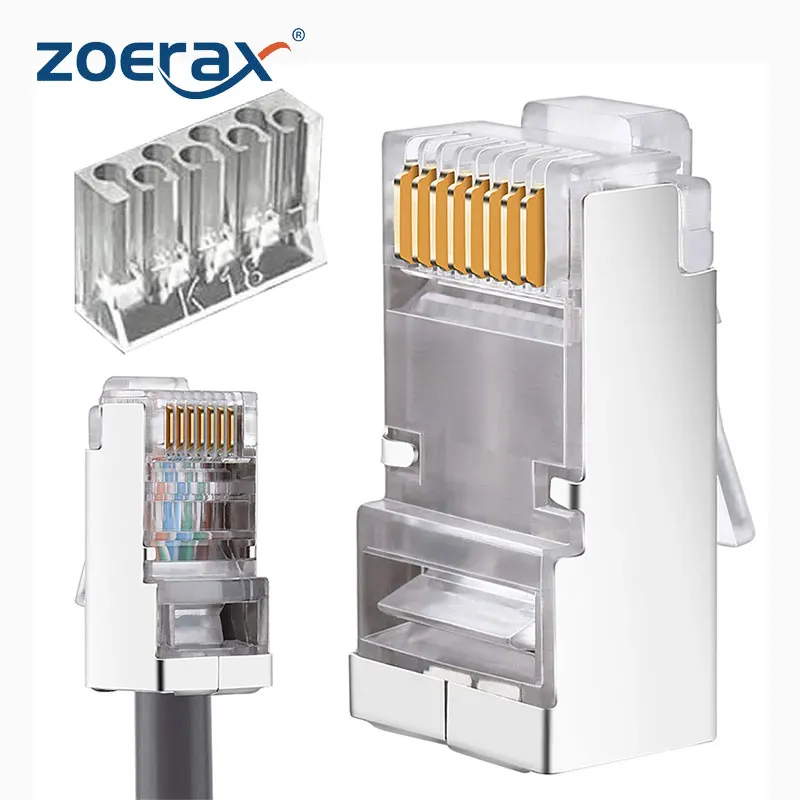 ZoeRax Cat6 RJ45 Connector,Two-Piece Design Modular Network Plug Connector 8P8C for Network RJ 45 Crimper Connectors