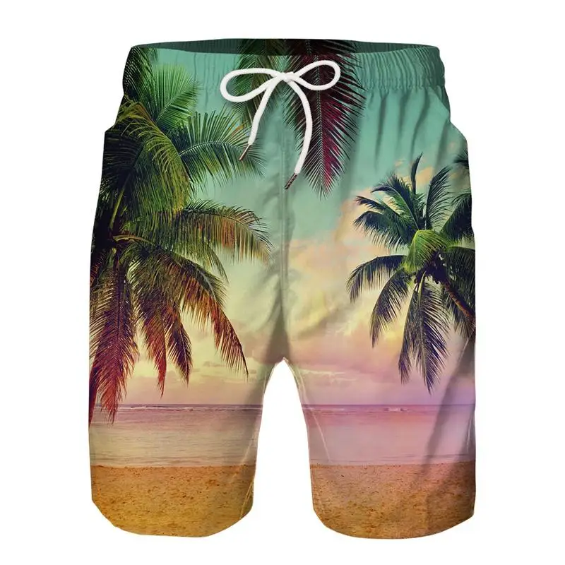 Sunset Beach Palms tree 3D All Over Printed Mens Shorts Unisex Streetwear Shorts Summer Beach Polyester Casual Shorts DK-31