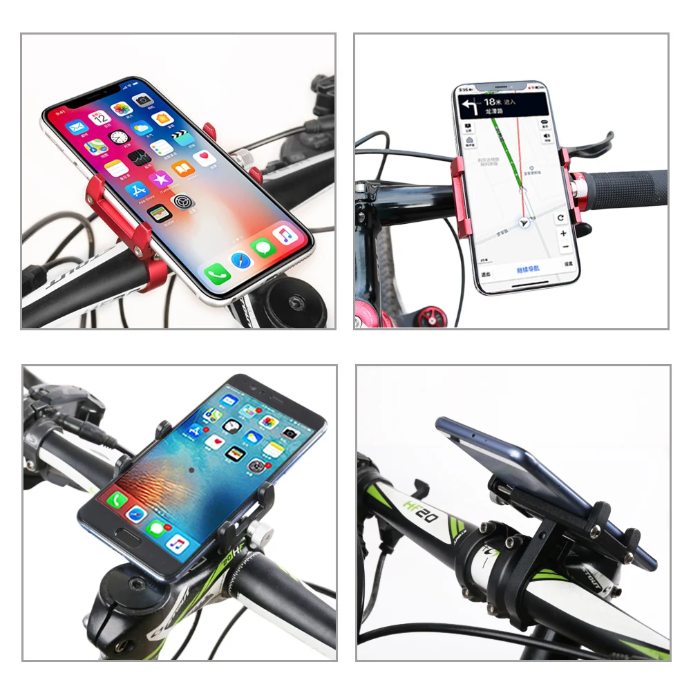 Aluminum Alloy Bike Phone Holder Bicycle Cell Phone Mount Handlebar Holder Clips for iPhone Xs Xr X 8 7 for Samsung S9 8 Xiaomi