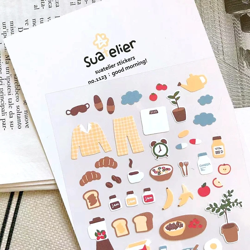 Suatelier No.1123 Good Morning Stickers Scrapbooking Material Breakfast Cutting Dies Junk Journal Decoration INS Style 2021 New