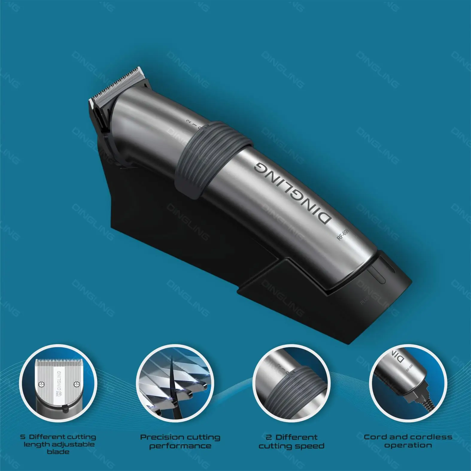 Dingling-Clipper Cabelo Profissional recarregável para Homens, Lâmina De Aço Carbono, Aparador De Cabelo, 4 Horas Tempo De Carga, 220V, 50Hz, RF-699