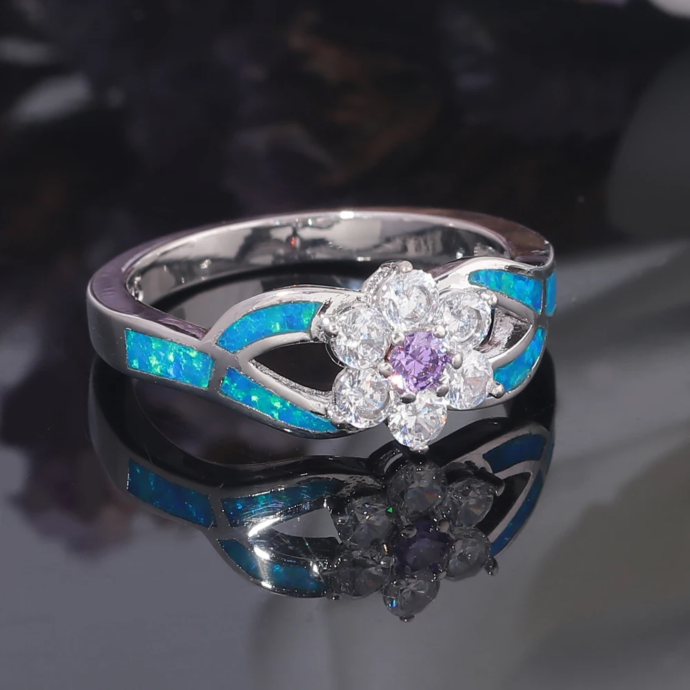

CiNily Created Blue Fire Opal Purple Stone Zircon Silver Plated Wholesale Hot Sell Women Jewelry Ring Size 5-9 OJ9610