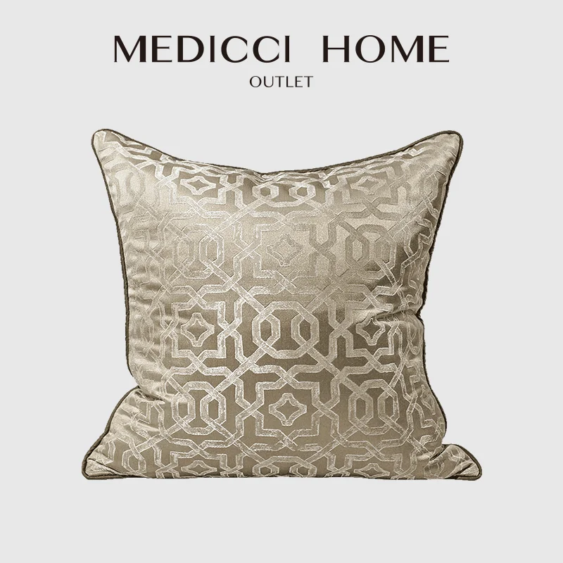 

Medicci Home Trop Chic Cushion Cover Modern Light Khaki Champagne Chinese Nationality Pattern Jacquard Pillow Case Sham 45x45cm