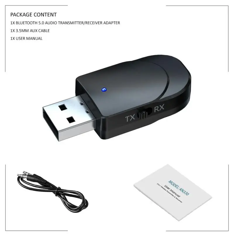 KN330 3 In 1 Bluetooth-Compatible 5.0 Audio Transmitter Receiver TX/RX Mode Two-in-One USB Computer TV Adapter Car Dual Output