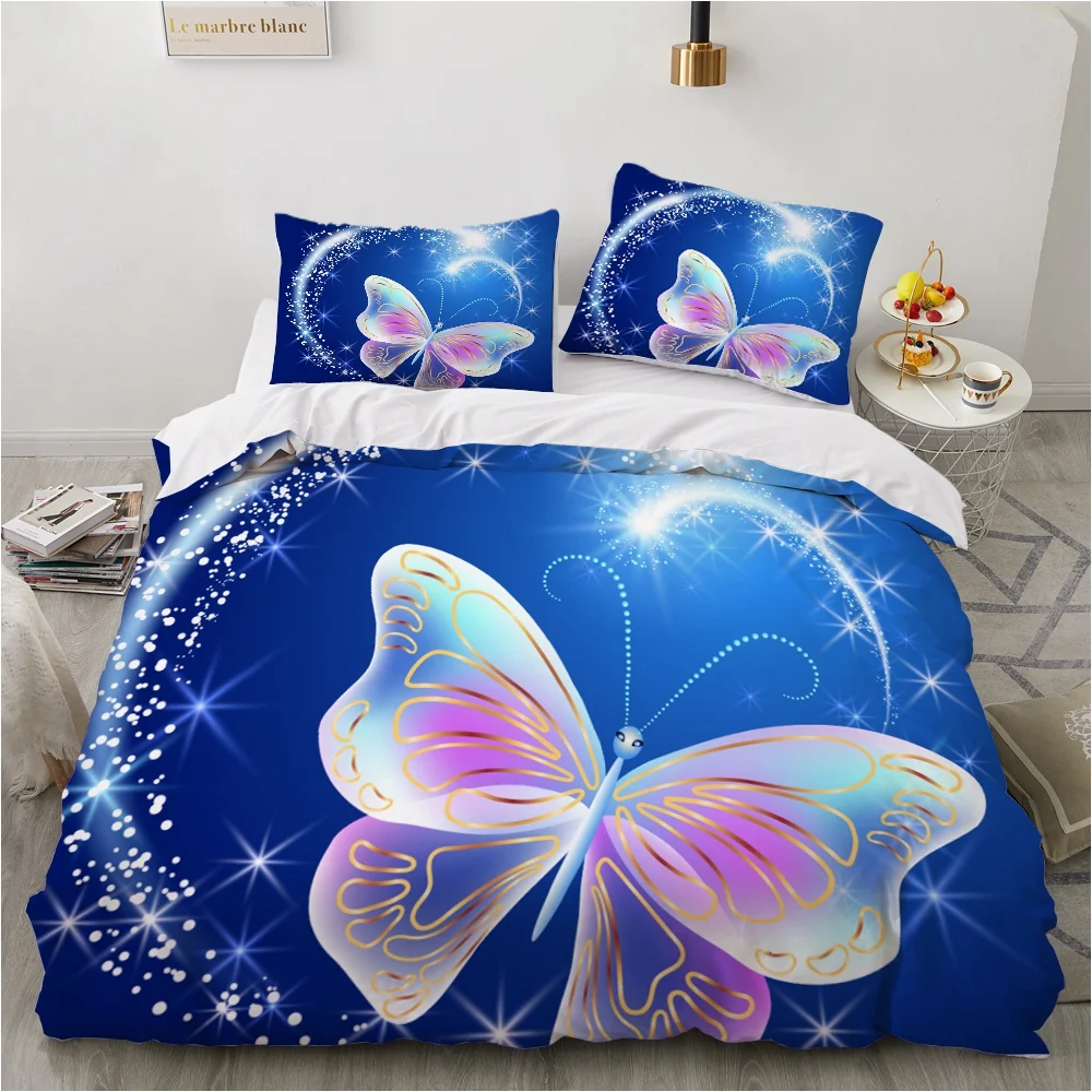 

Custom 3D HD Duvet Cover Set,Bedding Set King/Queen/Twin size,Print Quilt Cover Set,2/3 PCS bedclothes,Bed Set Blue Butterfly