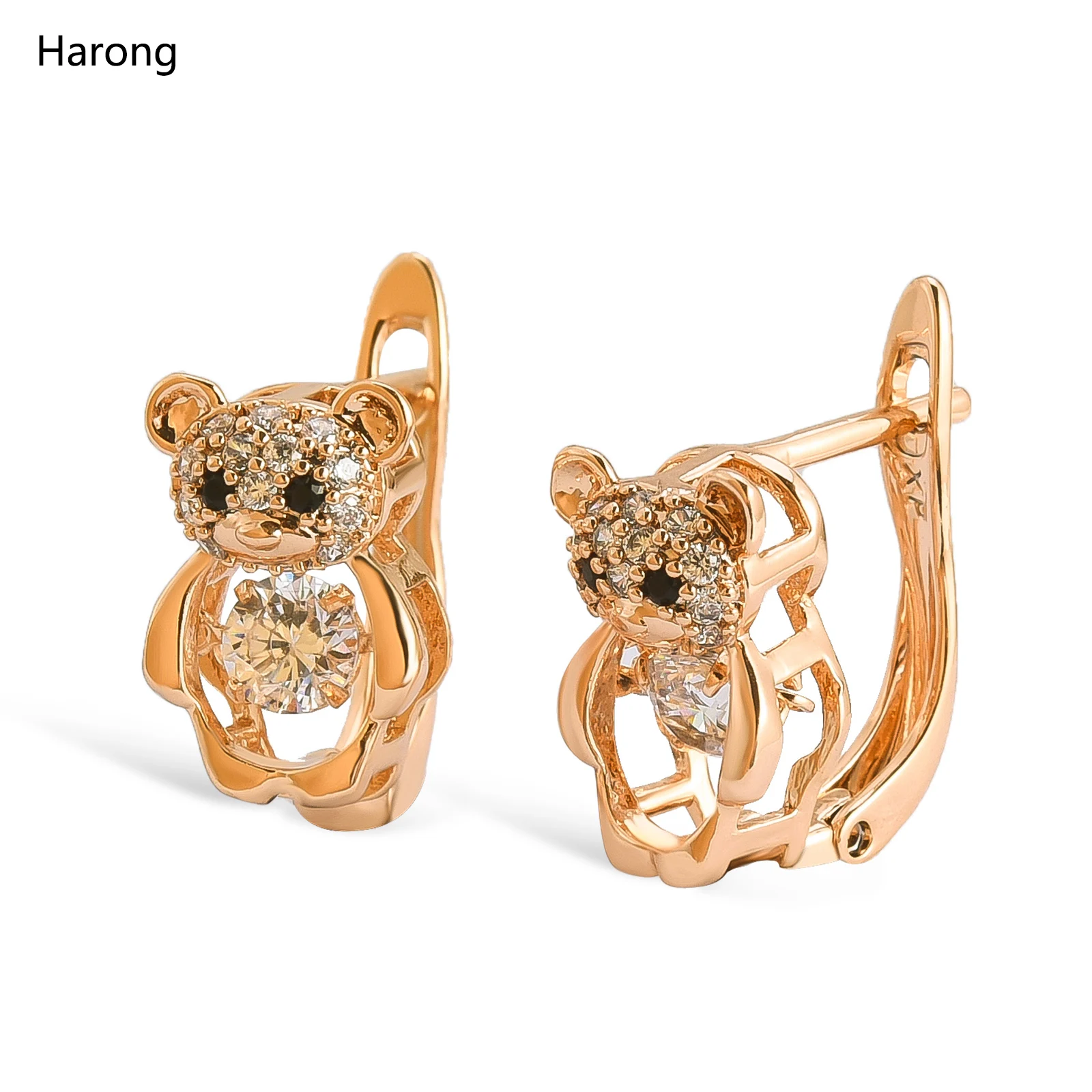 Harong 585 Rose Gold Color Stud Earrings Vintage Jewelry Party Cute Animal Panda Zircon Christmas Earring Fashion Women Gift