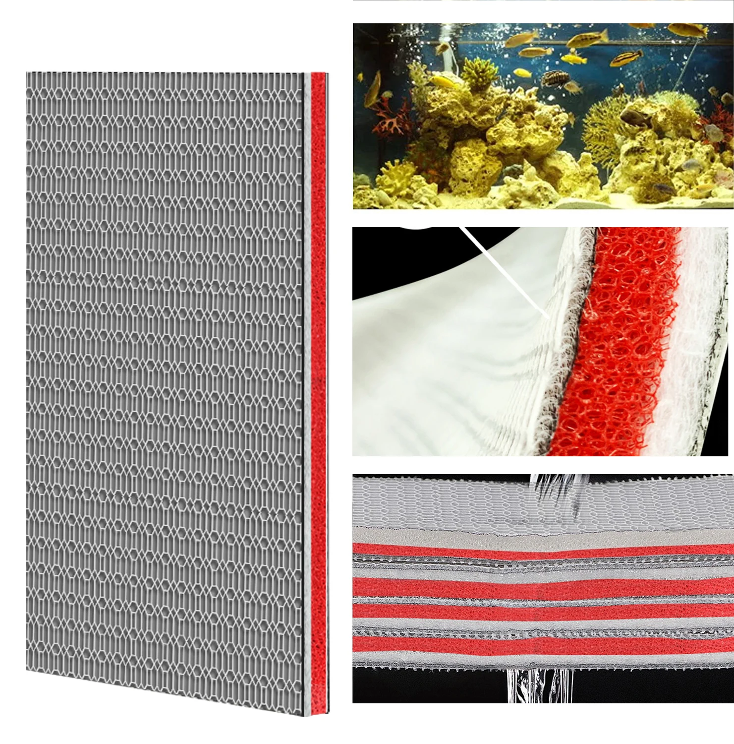 6D Aquarium Filter Cotton Rectangular Filter Sponge Red High-Density Washable Filter Media Cotton Mat Cut to Fit Most Filters