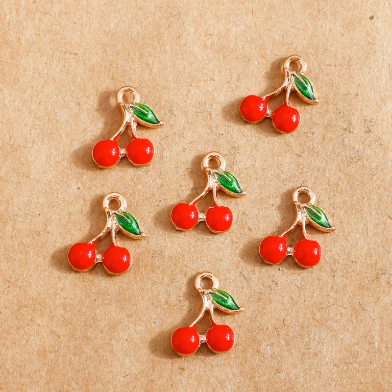 10pcs 9*13mm Enamel Fruits Cherry Charms for Jewelry Making Fashion Earring Pendants Necklace Bracelets Charms DIY Findings