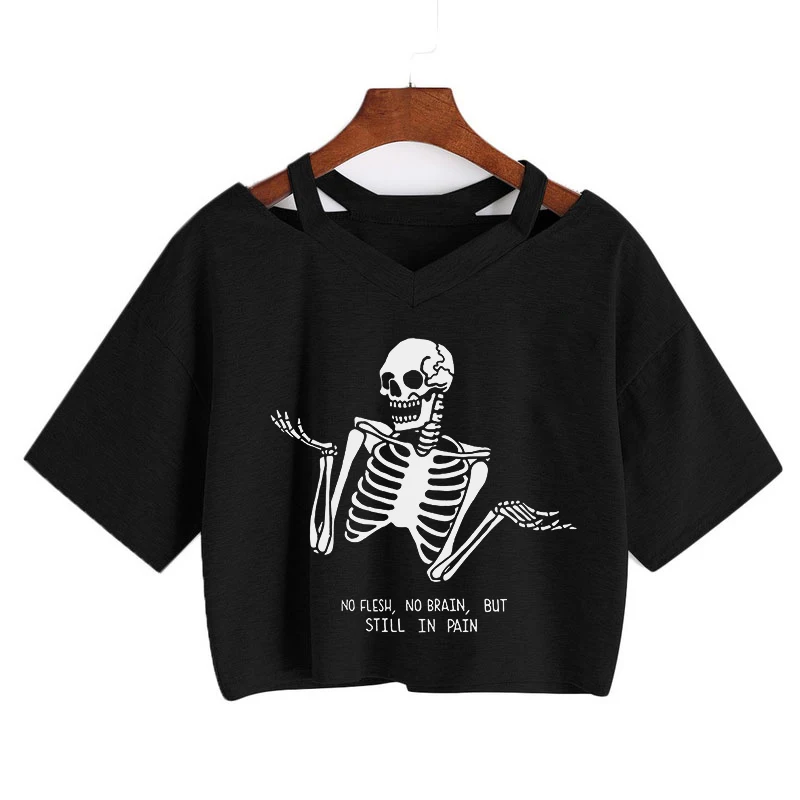 Women Skull inspiration Tee Summer Punk Skull Grunge T-shirt V-nekc Short sleeve Female Crop tops Gothic Harajuku Vintage Shirt