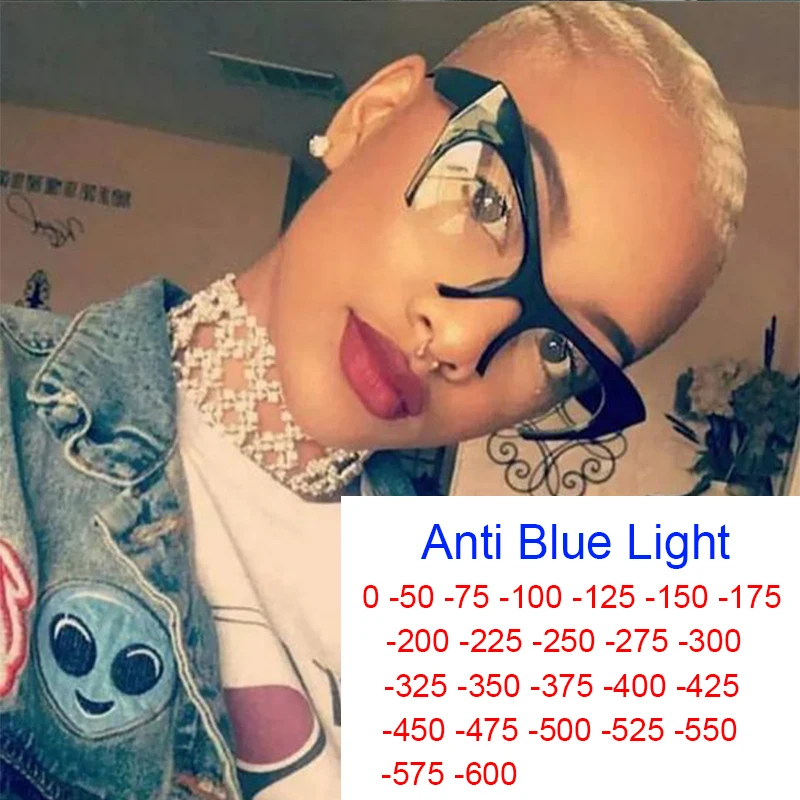 Cat Eye Anti Blue Light Myopia Glasses Women Anti Glare Short-Sighted Computer Eyeglasses Frame Prescription Glasses -1 -2 -3 -6