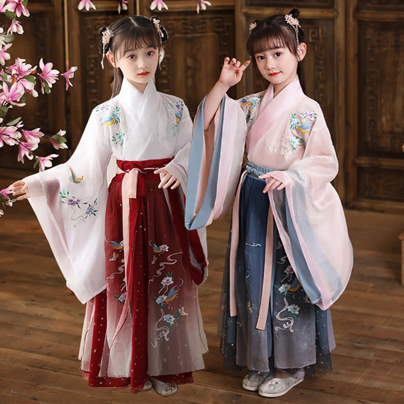 

Kids hanfu Tang Suit Traditional Chinese Hanfu Girls Embroidery Princess Dress Performance Dance Costumes Children clothing